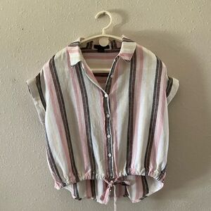 Sanctuary Short Sleeve Top Tie Front Pink Maroon & Grey Stripes Women’s Size M
